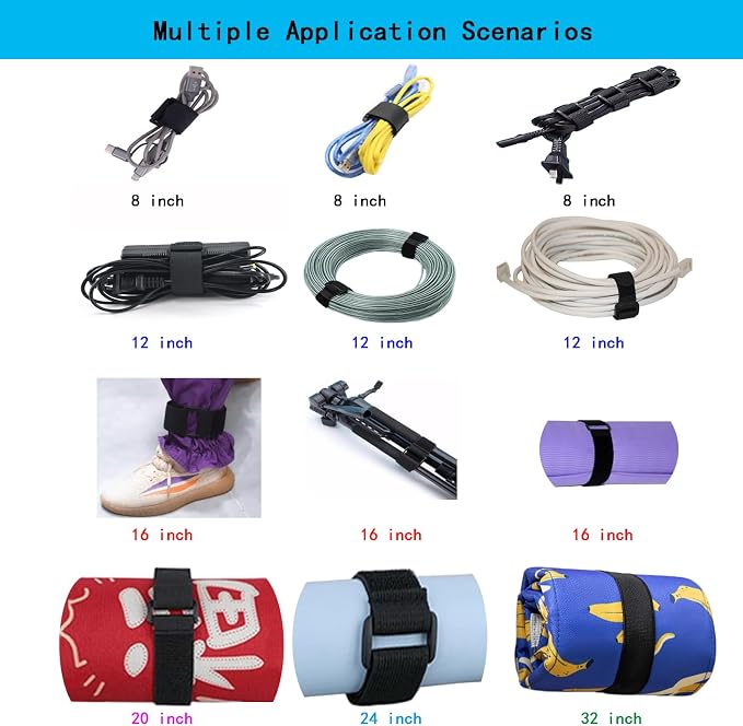 12 Pack Reusable Fastening Cable Ties and Cable Straps, Adjustable - Image 6