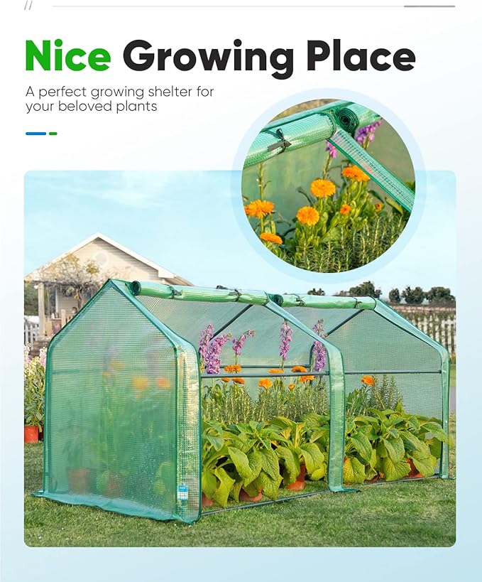 Quictent Portable Mini Cloche Greenhouse w/ Elevated Bottom, Roll-up Zippered Window Waterproof UV-Resistant Hot House for Indoor Outdoor Gaden, Plus 50 T-Shaped Plant Tag, 71" x 36" x 36" (Green)