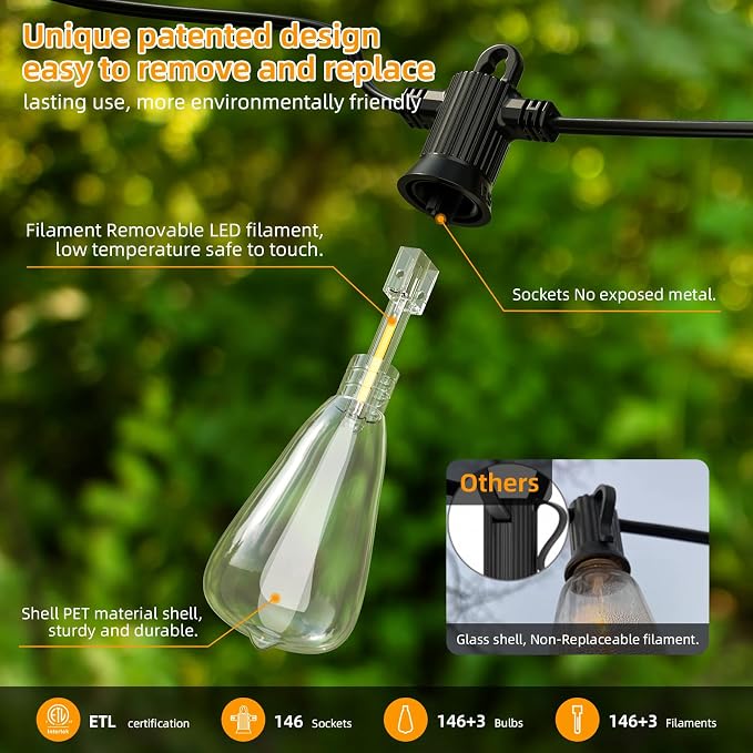 FOOMAN LED Outdoor String Lights, 300FT Outside Waterproof Patio Lights - Image 2