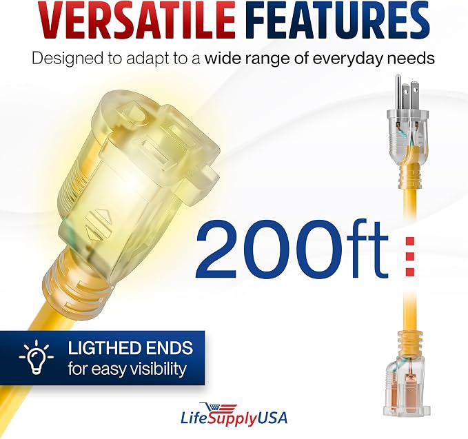 200ft Outdoor/Indoor Extension Cord 10/3 Gauge Ultra Heavy Duty 3 Prong SJTW - Image 6