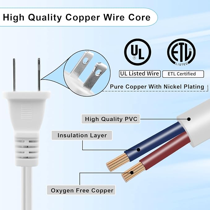 2 Prong Extension Cord, US Male/Female Power Cable - Image 4