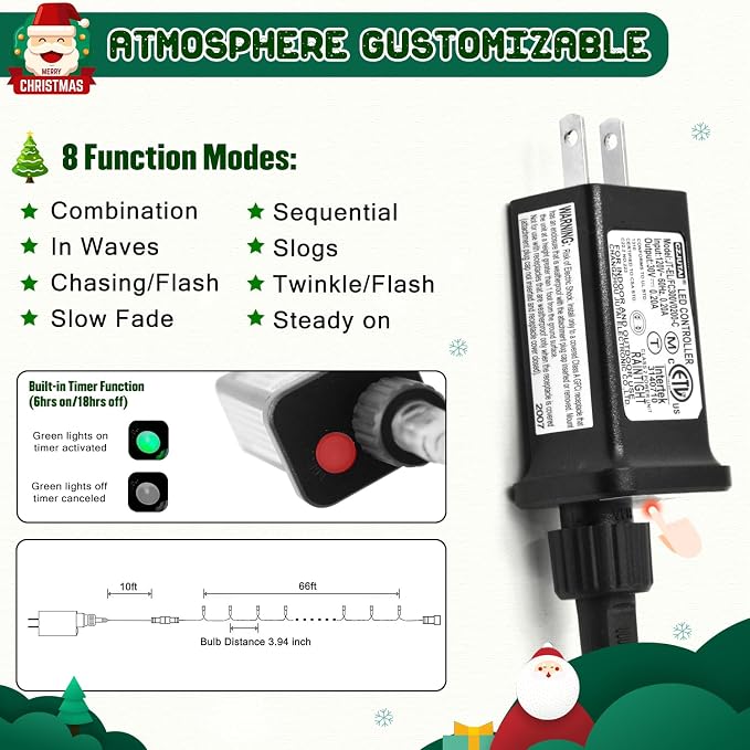 JMEXSUSS 200 LED Christmas Lights Outdoor, 66ft Connectable Green String Lights - Image 6