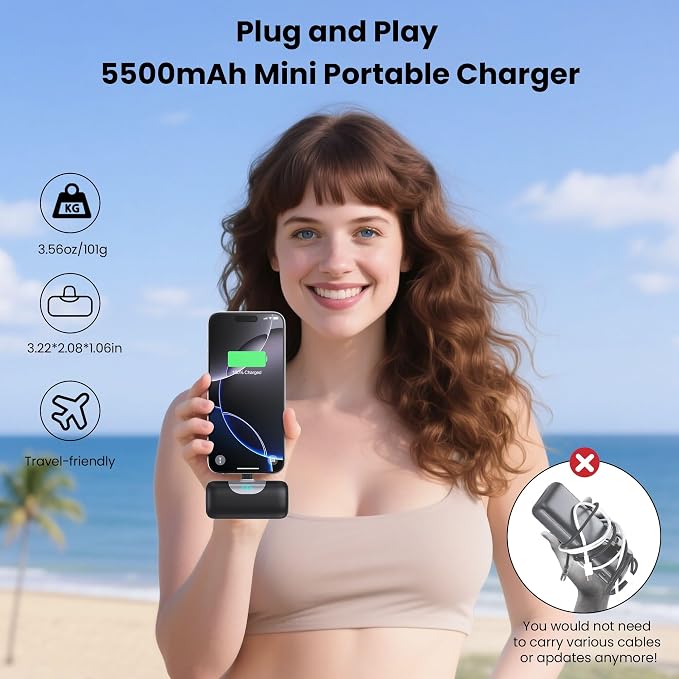 Mini Portable Charger for iPhone 17, 5500mAh LCD Display USB C Power Bank - Image 3