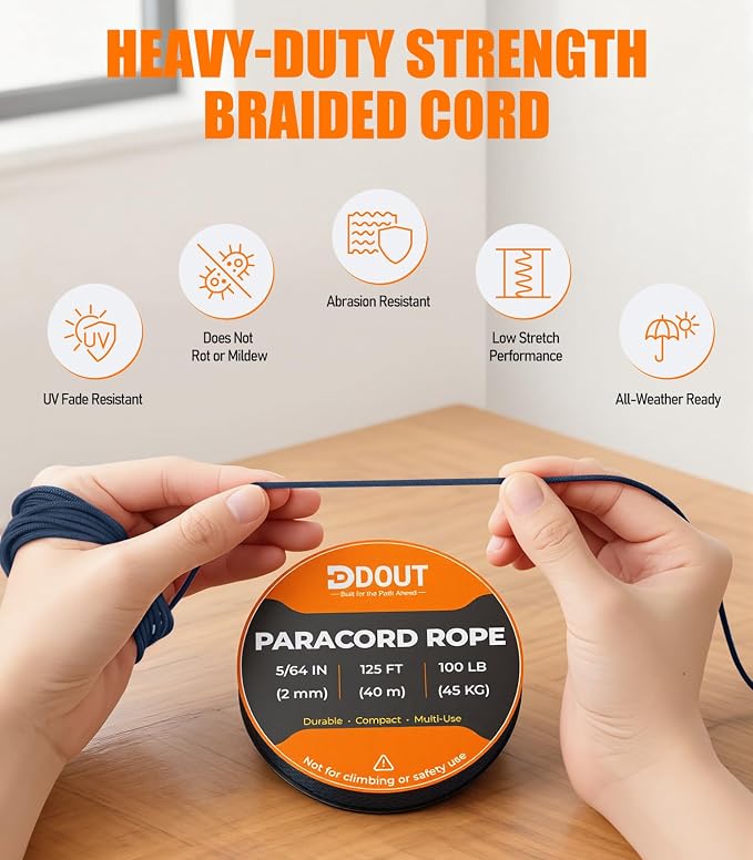 DDOUT 2mm Paracord 100lb, Thin Micro Paracord Rope, DKBlue 125FT Nylon Cord - Image 3