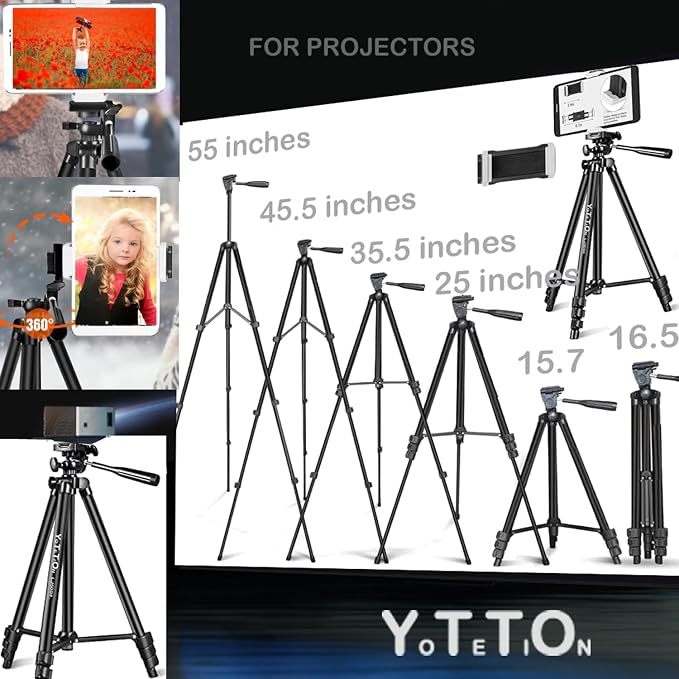 55" Aluminum Phone & Camera Tripod, Extendable Cell Phone Tripod Stand - Image 4