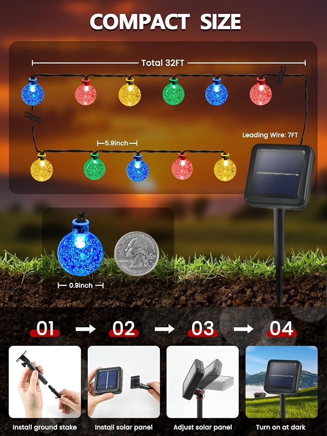 Multicolor Solar String Lights Outdoor, Patio decorations - Image 2