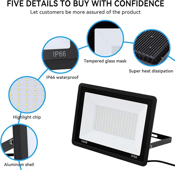 4Pack-150W LED Flood Light Outdoor, 16500lm LED Work Light - Image 2