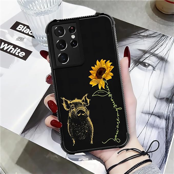 for Samsung Galaxy S21 Ultra Case, Pig Sunflower Yellow Sunshine Pattern - Image 7
