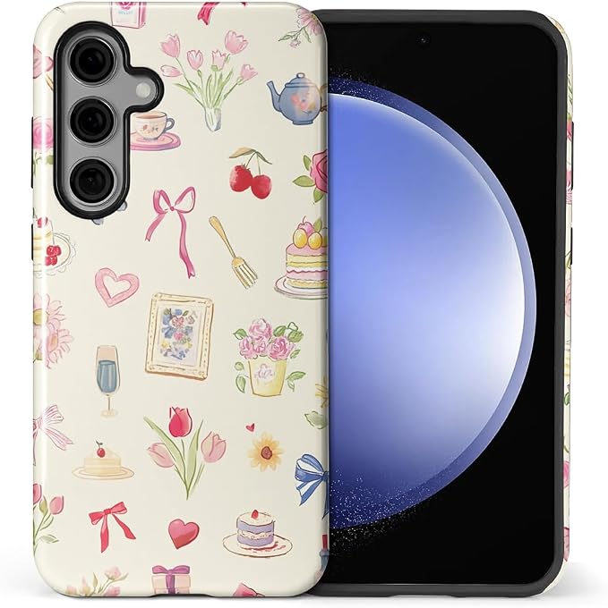 for Samsung Galaxy S25 Case, HL2 Aesthetic Bow Preppy Collage Hybrid 2 Layer by Unknown
