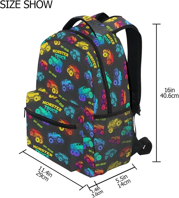 Wamika Monster Truck Kids Backpack Blue Racing Cars School Backpack Boy Girl - Image 2