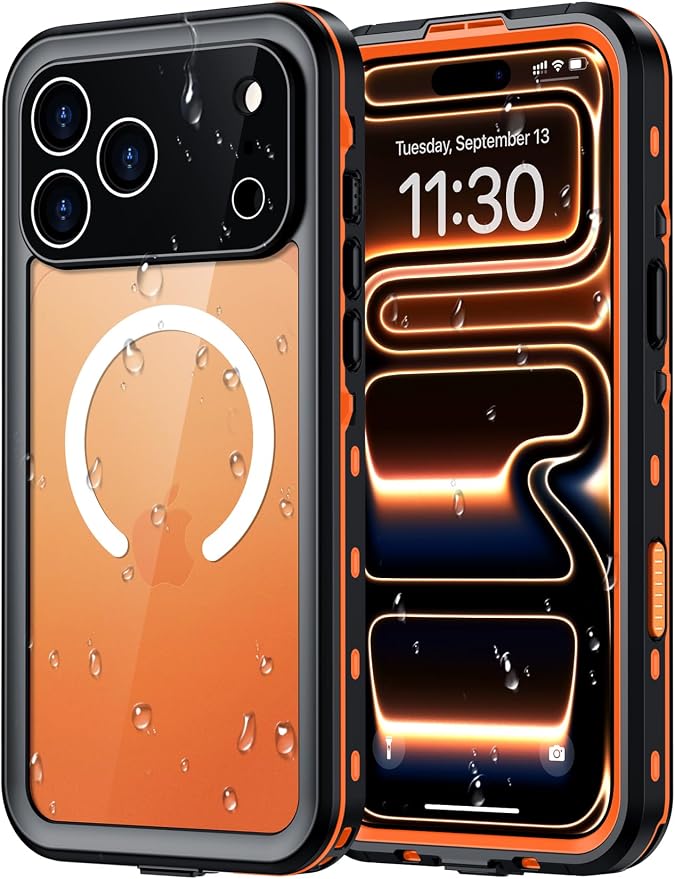 Red2Fire for iPhone 17 Pro Max Case Waterproof, Phone Case 6.9" Oragne/Clear by Red2Fire