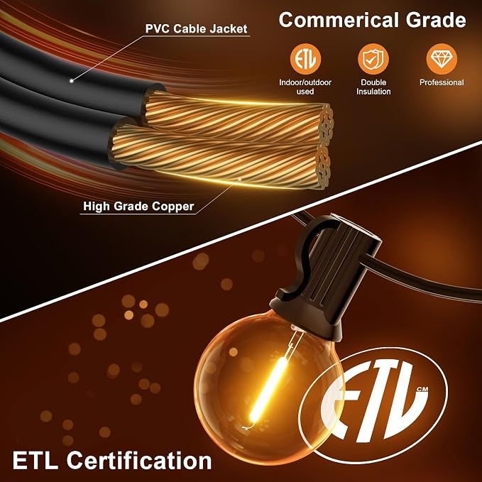 GPATIO Outdoor String Lights - 30FT Waterproof Patio Lights - Image 3