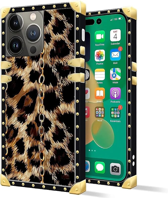 Compatible with iPhone 14 Pro Case, Seamless Gold Chain Leopard Luxury Golden - Image 2