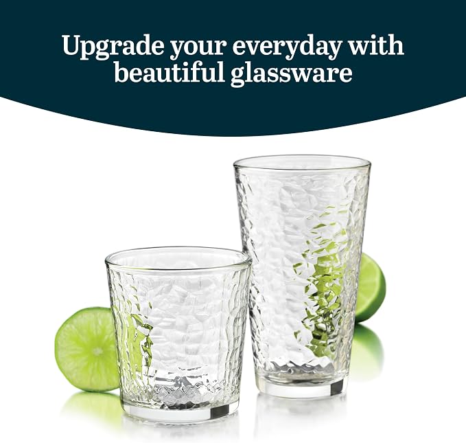 Libbey Yucatan Tumbler and Rock Drinking Glasses Set, Textured 16 Piece - Image 2