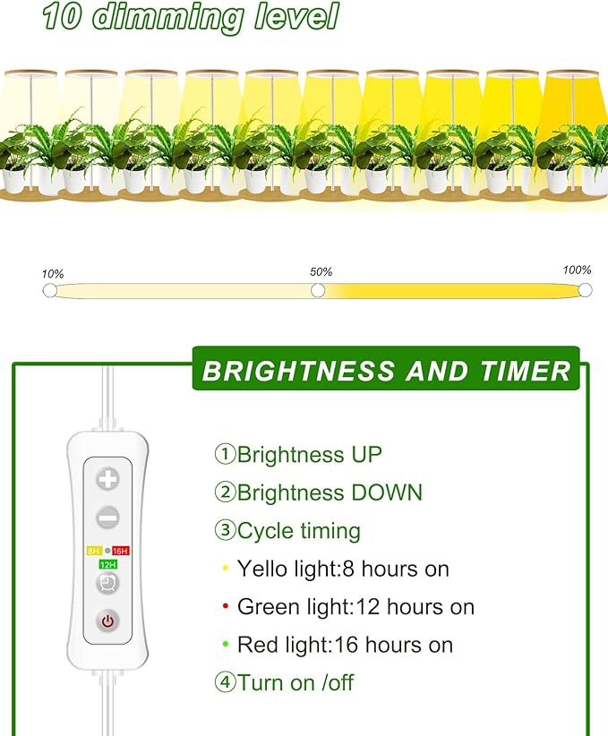Plant Grow Light for Indoor Plant,Bamboo Mini LED Grow Light Garden,Height Adjustable,Automatic Timer with 8/12/16 Hours