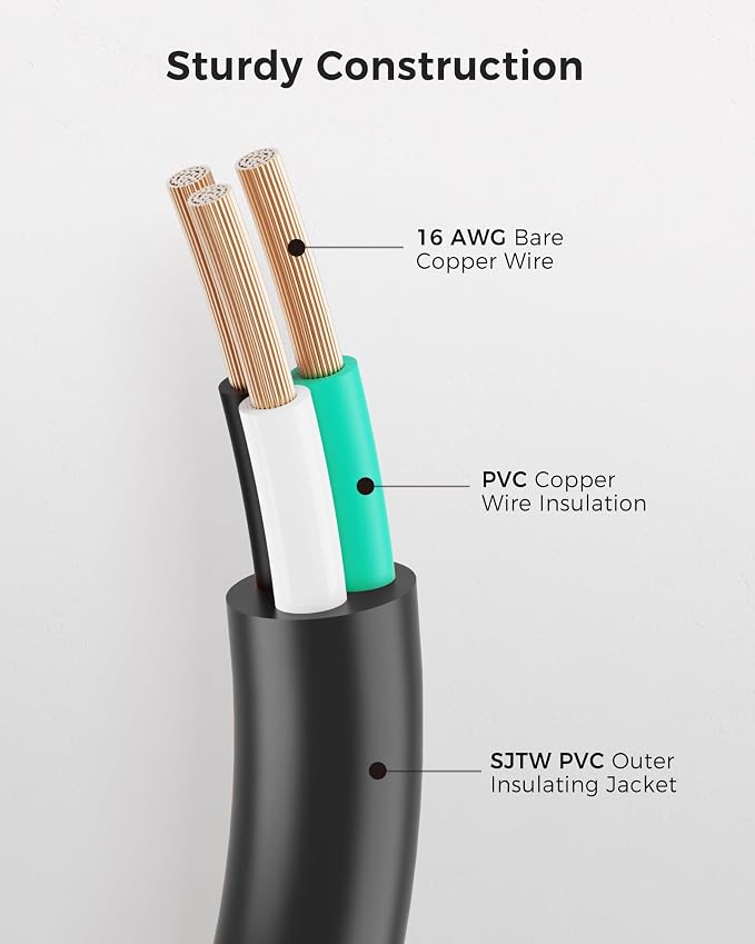 Cable Matters 16 AWG Heavy Duty 13A Long Power Extension Cord - 35ft - Image 4