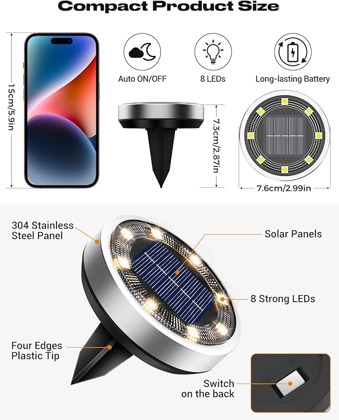 btfarm 24 Pack Solar Lights Outdoor, 8 LED Solar Ground Lights IP65 Waterproof - Image 6