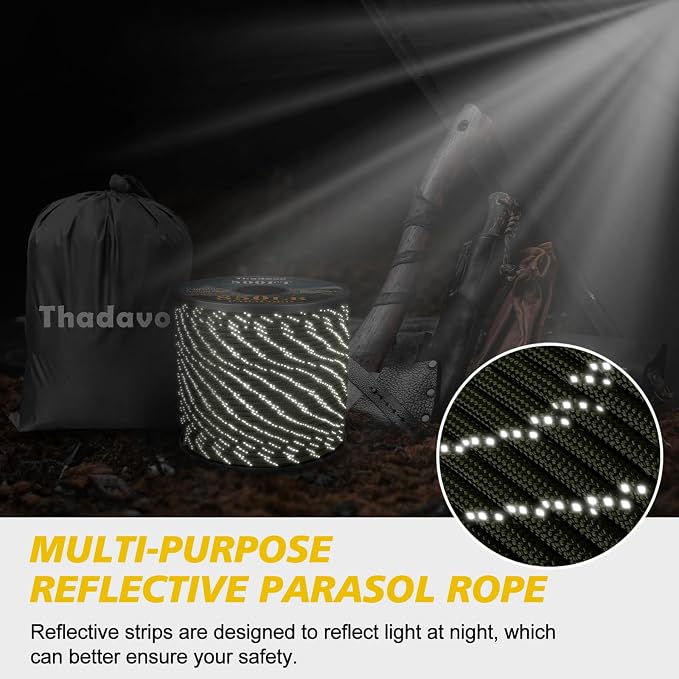 Reflective Parachute Rope 850Ib, 50/100/200/500/1000ft 4MM 11 Strand Paracord - Image 5