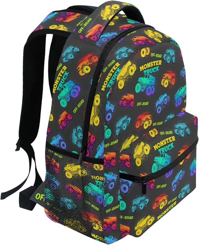 Wamika Monster Truck Kids Backpack Blue Racing Cars School Backpacks Boys Girls - Image 5