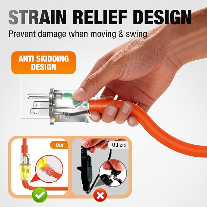 50 FT Outdoor Extension Cord Waterproof, 16/3 Gauge Heavy Duty 3 Prong Power - Image 3