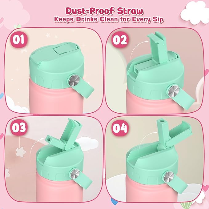 GoKEDA 18oz Kids Water Bottle, 2 Pack Insulated Bottles - Image 4