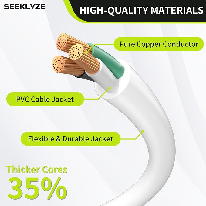 16/3 White Extension Cord 10 FT, Indoor Extension Cord - Image 3