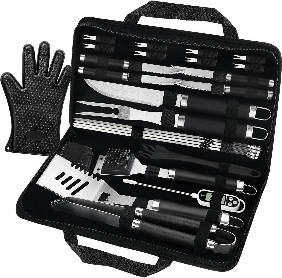 POLIGO 26PCS BBQ Accessories for Outdoor Grill Utensils Set Stainless Steel BBQ Tools Grilling Tools Set for Birthday Fathers Day Dads Presents, Barbecue Accessories Ideal Grilling Gifts for Men Women