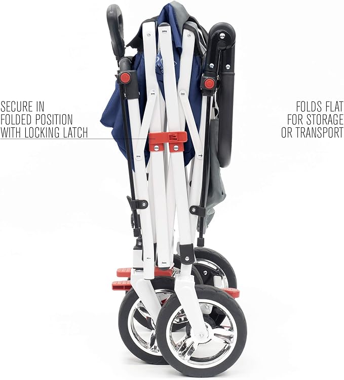 Creative Outdoor Wagon for Kids Push Pull Collapsible Stroller Folding Cart | Silver Series | Beach Park Garden & Tailgate | Navy Blue