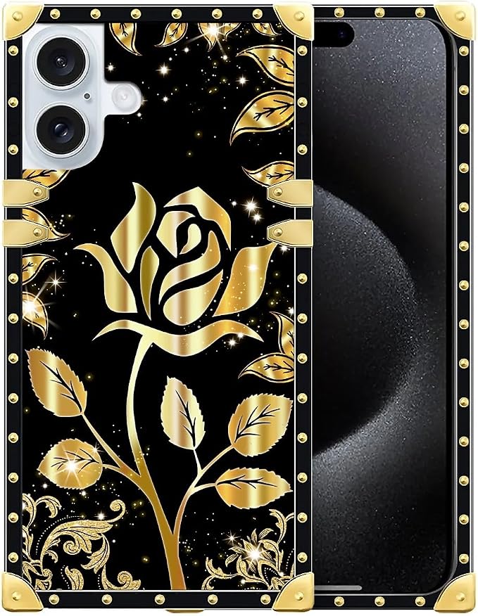 Compatible with iPhone 16 Case, Shine Gold Rose Luxury Golden Decoration by Unknown