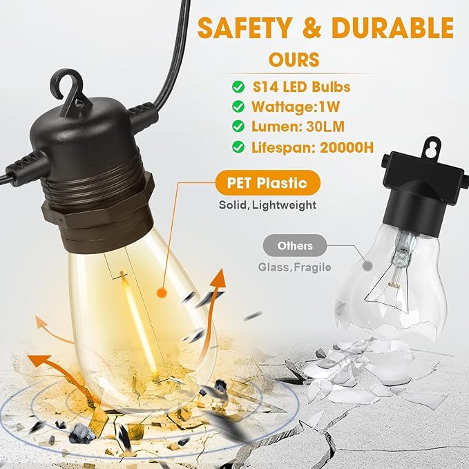 GvvooHome 50FT LED Outdoor String Lights - Image 2