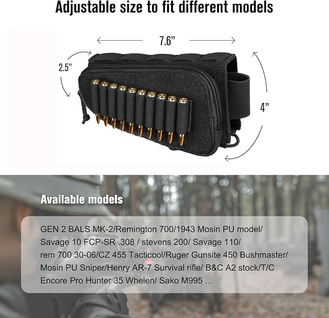 PETAC GEAR Tactical Buttstock Rifle Stock Pack/Adjustable Shell Holder Cheek - Image 6