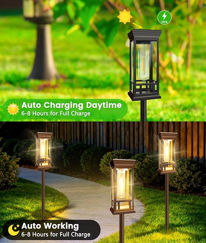 4 Pack Solar Pathway Lights Outdoor, Taller Bright Solar Path Lights Waterproof - Image 6
