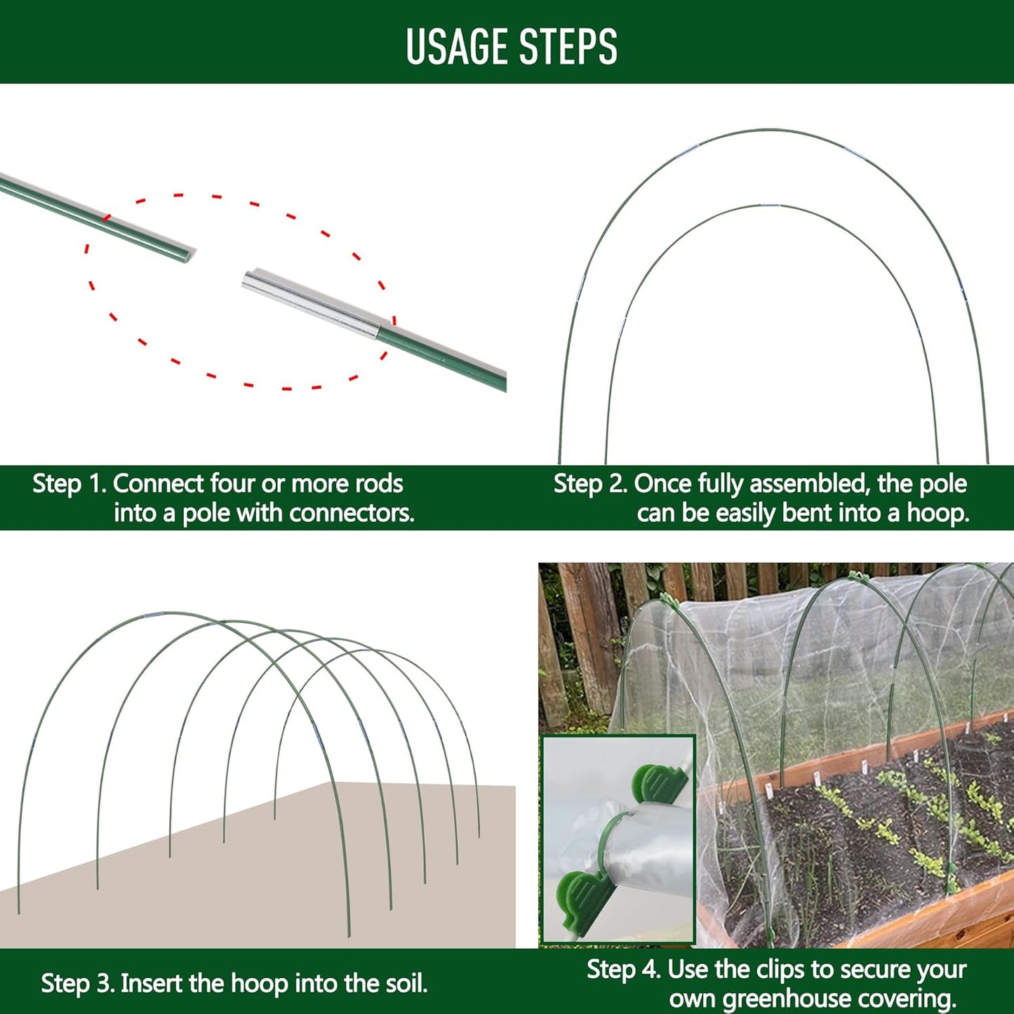 MAXPACE Greenhouse Hoops for DIY Grow Tunnels Less Than 2.7ft Wide, Rust-Free Fiberglass Support Hoops Frame for Garden Fabric, Plant Support Garden Stakes, Gardening Supplies, 25pcs