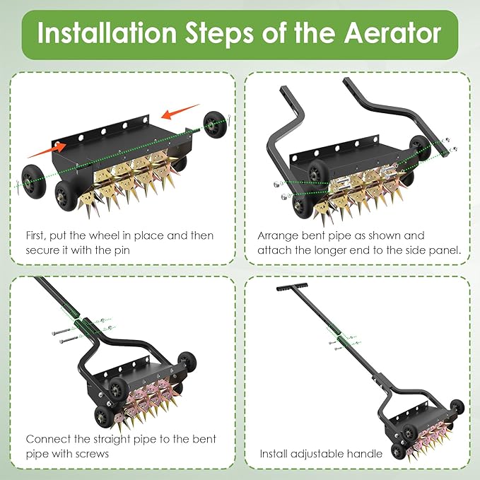 Seeutek 18 Inch Lawn Aerator, Upgraded Heavy Duty Manual Aerators Lawn Tool w/ 3D Steel Tines, 4 Wheels & Non-Slip Handle, Push Spike Aerator Suitable for Lawn, Garden and Yard