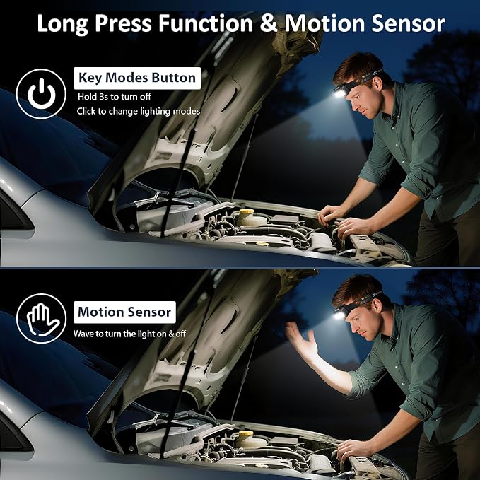 LHKNL Headlamp Rechargeable, Lumen Super Bright Motion Sensor Head Lamp - Image 3