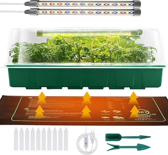 Seed Starter Kit, Seed Starter Tray with Grow Light and Heat Mat, Color Change Full Spectrum Grow Lights Seed Starting Germination Kits, 3 Timing Set Indoor Plant Grow Kit with Humidity Control