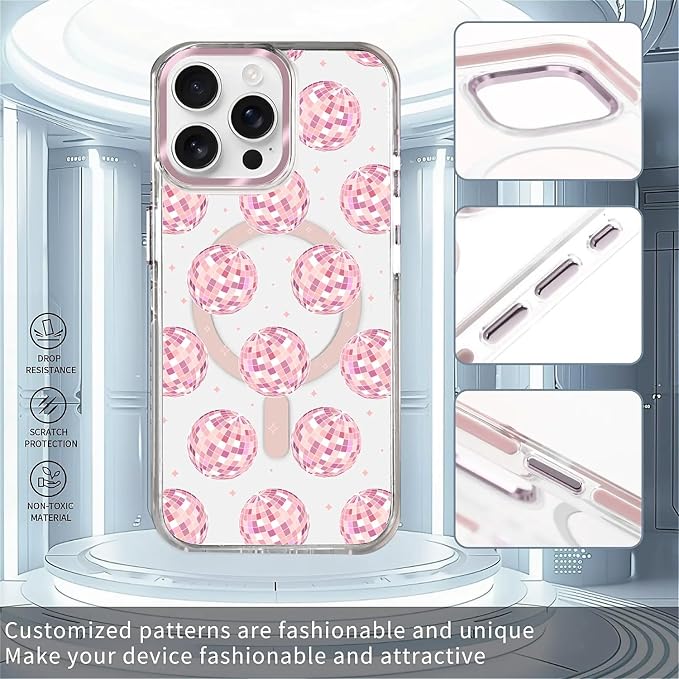 Case for iPhone 15 Pro Max, Disco Balls Pink Phone Case Design，for Women Girls - Image 2