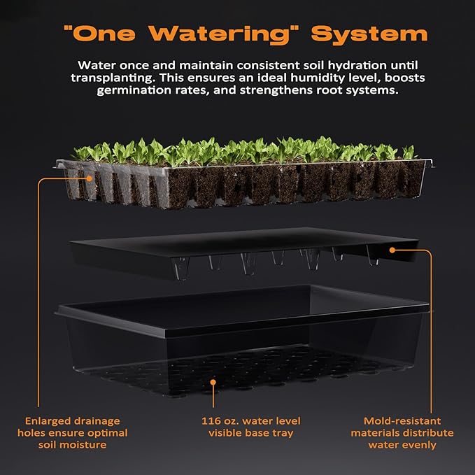 60-Cell Self-Watering Seed Starter Tray with Grow Light, Seed Starter Kit with 4.07” Humidity Dome, Indoor Seedling Starter Tray, Seed Starting Tray for Plant Germination, Seeds Growing