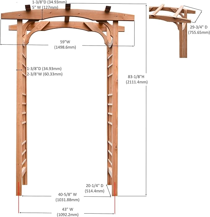 Solid Fir Wooden Garden Arch Premium Outdoor Trellis for Climbing Plants, 83.12”H×59”W×29.75’’D, Also can be Used for Wedding and Party Decoration