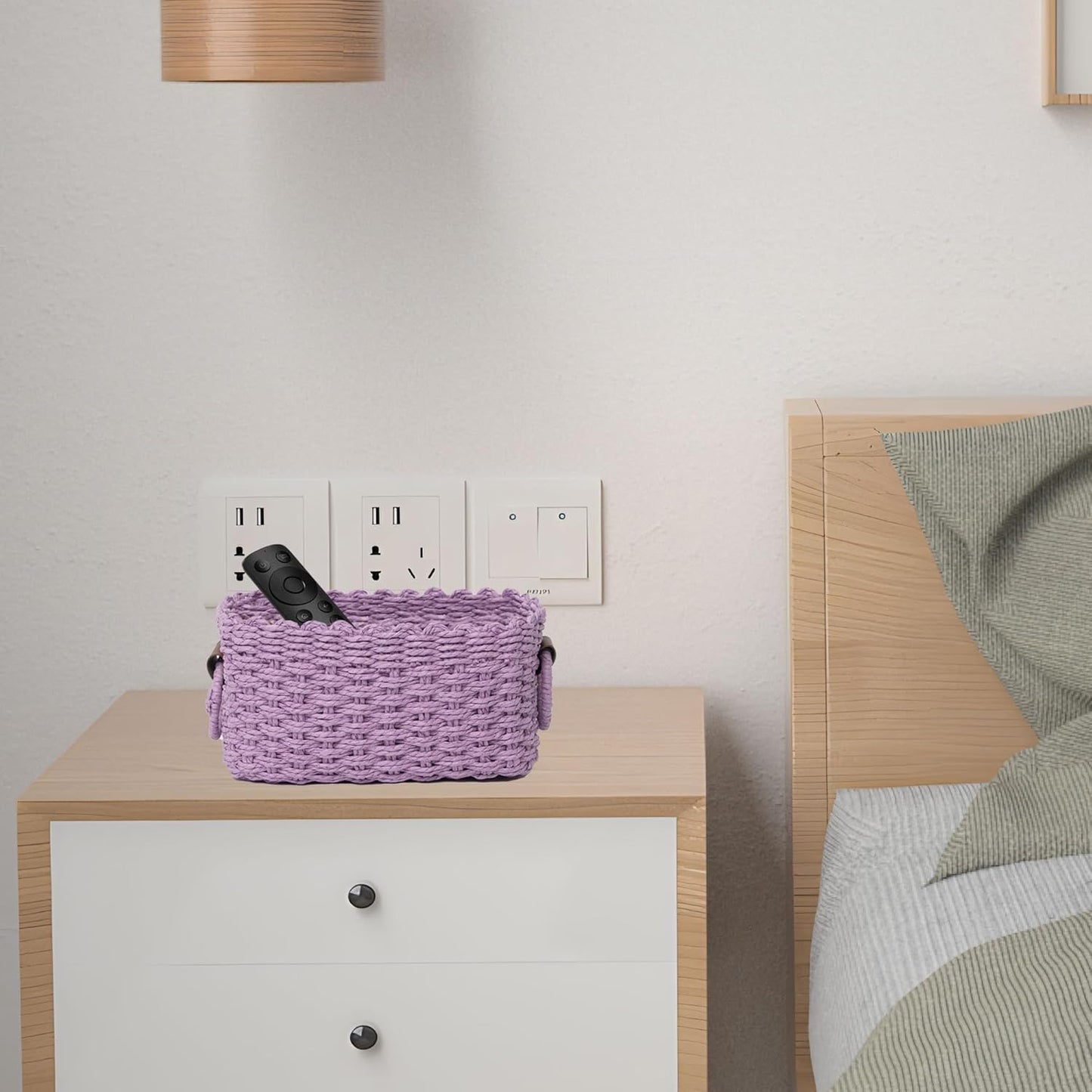 Small baskets for Organizing,Cute woven Storage basket with recycled paper rope for Shelves Bathroom,Little decorative basket,Set of 3 (Purple)