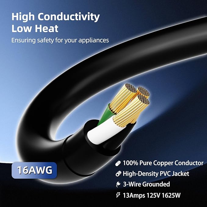 15 FT 3 Outlet Outdoor Extension Cord Waterproof, 16/3 SJTW Black Extension Cord - Image 4
