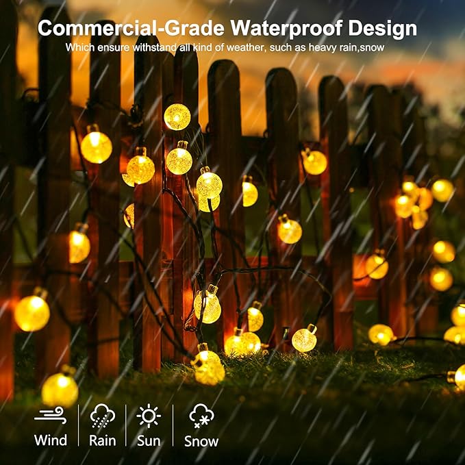 Joomer Solar String Lights Outdoor, 65FT 100LED Globe String Lights 8 Lighting - Image 5