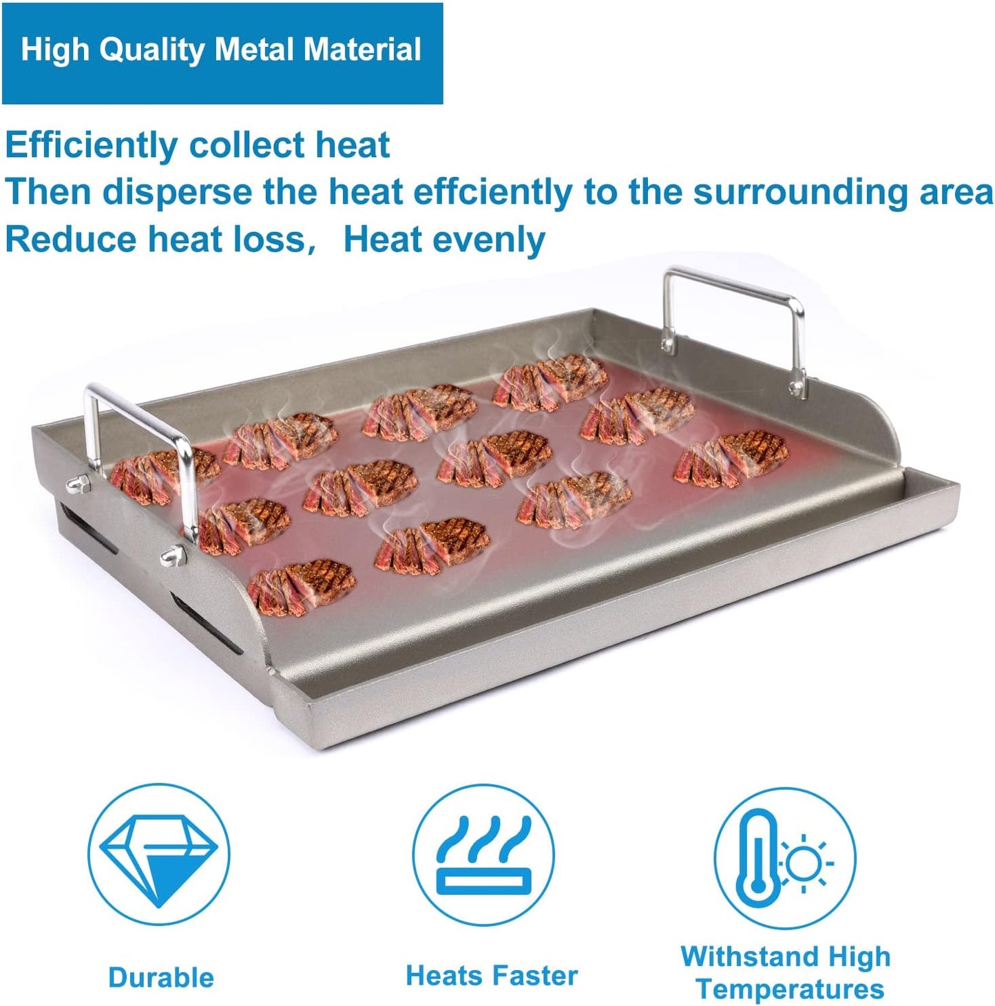 Griddle for Gas Grill Metal Cooking Griddle Pan for Outdoor Gas Grill, 17" x13" Flat Top Plate Skillet Pan Teppanyaki Insert for Weber Charbroil Camp Chef and Charcoal/Electric