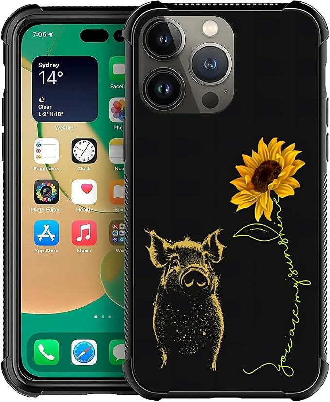 for iPhone 12 Pro Max Case, Pig Sunflower Yellow Sunshine Pattern Graphic by FKBRCL4U