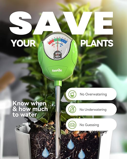 RAINPOINT Soil Moisture Meter for Plants - Accurate Plant Water Meter for Houseplants and Outdoor Plants,Gardening,Farming,No Batteries Needed(Green)