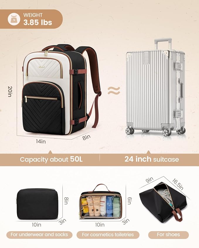 LOVEVOOK Travel Backpack Carry on Flight Approved 50L, Waterproof TSA Travel - Image 6