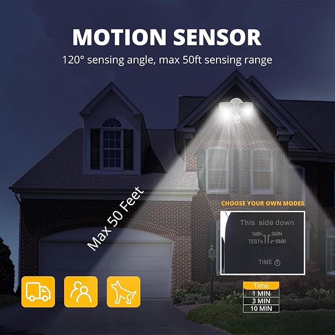 UME 2 Pack 19W LED Flood Light Motion Sensor Outdoor, 2 Adjustable Head - Image 3