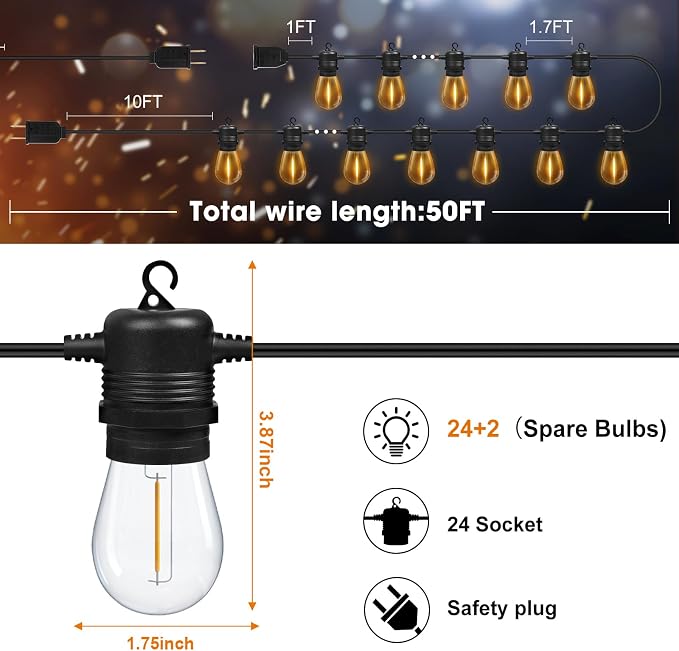 GvvooHome 50FT LED Outdoor String Lights - Image 6