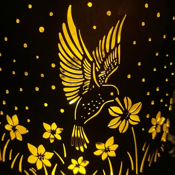 Mothers Day Gifts, 4 Packs Solar Lanterns Outdoor Hanging Lantern Lights, 4 Hummingbirds Hollowed-Out Metal Decor Lantern, Waterproof LED Decorative Garden Light Gifts