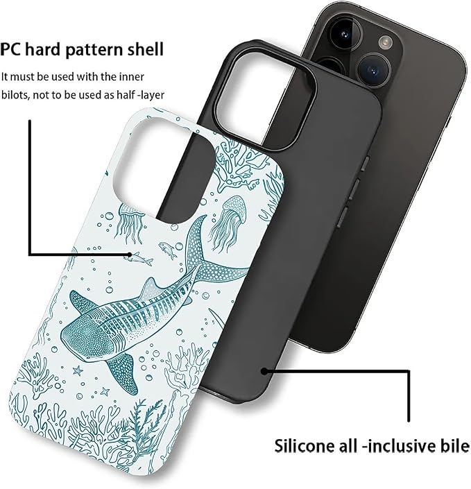 for iPhone 12 Pro Max Case, HH2 Ocean Whale Shark Hybrid 2 Layer Hard Shell - Image 3